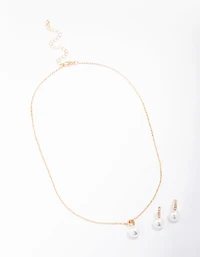 Gold Diamante Pearl Jewellery Set