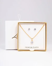 Gold Plated Cubic Zirconia Solitaire Jewellery Set