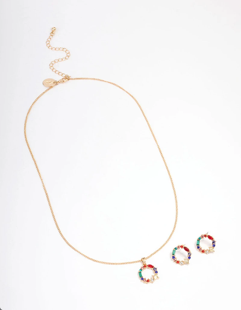 Gold Rainbow Stone Wreath Jewellery Set
