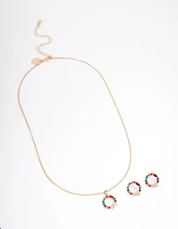 Gold Rainbow Stone Wreath Jewellery Set