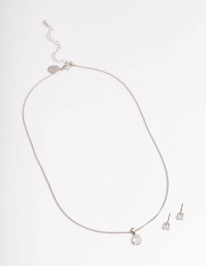 Silver Cubic Zirconia Solitaire Jewellery Set
