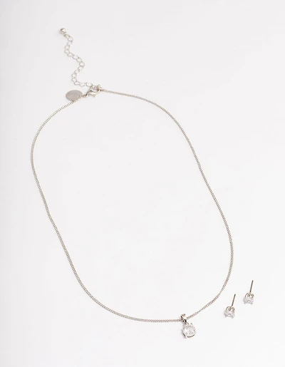 Silver Cubic Zirconia Solitaire Jewellery Set