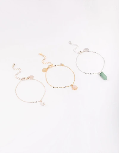 Mixed Metal Round & Shard Freshwater Pearl Bracelet 3-Pack