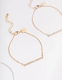 Mixed Metal Diamante Bar Bracelet 3-Pack