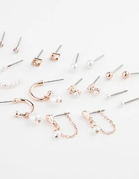 Rose Gold Pearl Mixed Stud & Hoop Earring 12-Pack