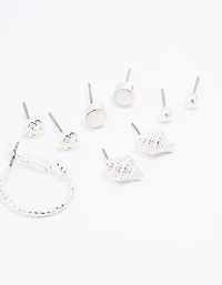 Silver Shell Pearl Stud Earring 8-Pack