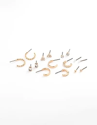 Gold Diamante Baguette Earring 8-Pack