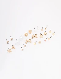 Gold Bow Pearl & Heart Earring 12-Pack