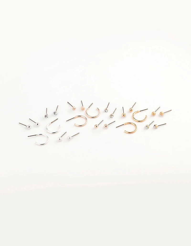 Mixed Metal Sandblast Stud & Hoop Earring 12-Pack