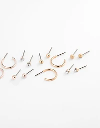 Mixed Metal Sandblast Stud & Hoop Earring 12-Pack