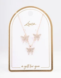 Rose Gold Pave Butterfly Jewellery Set