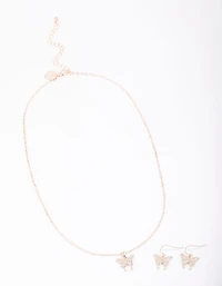 Rose Gold Pave Butterfly Jewellery Set