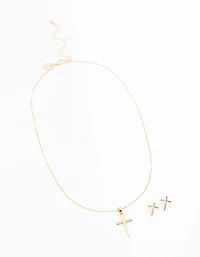 Gold Plain Cross Jewellery Set