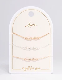 Mixed Metal Diamante Infinity Bracelet 3-Pack