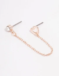 Rose Gold Diamante & Heart Chain Drop Earrings