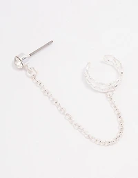 Silver Chain Link Cuff & Diamante Chain Drop Earrings
