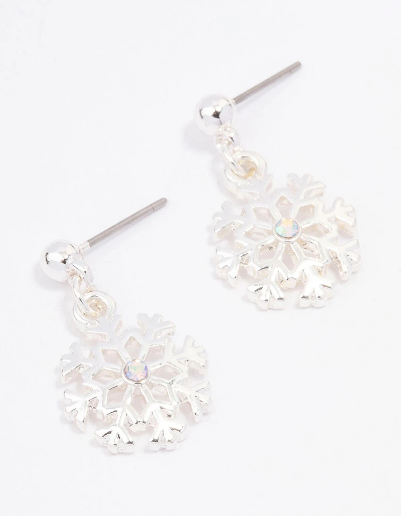 Silver Snowflake Drop Earrings