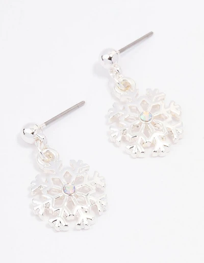 Silver Snowflake Drop Earrings