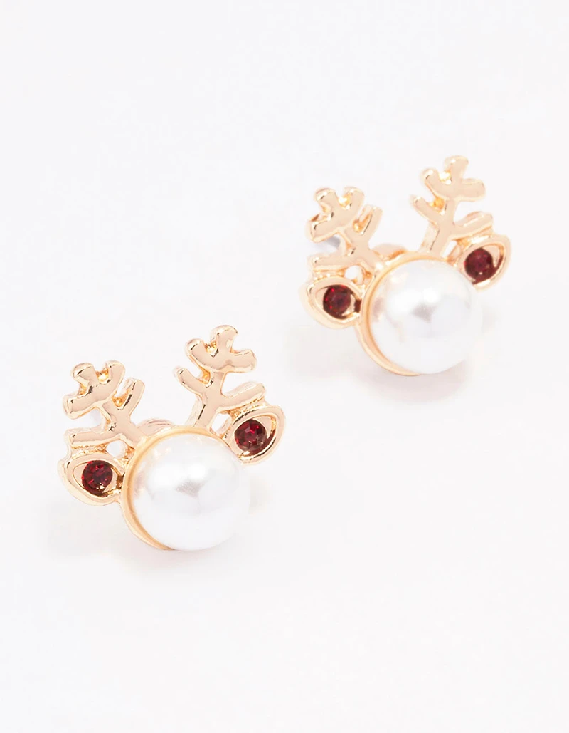Boucles d’oreilles en or perlées en forme de renne
