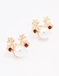 Boucles d’oreilles en or perlées en forme de renne