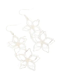 Silver Double Wire Flower Drop Earrings