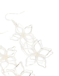 Silver Double Wire Flower Drop Earrings