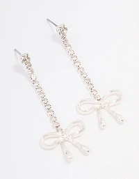 Silver Cup Chain Crystal Bow Drop Earrings