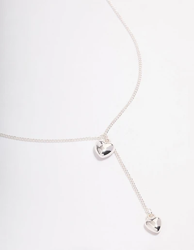 Silver Puffy Heart Drop Necklace