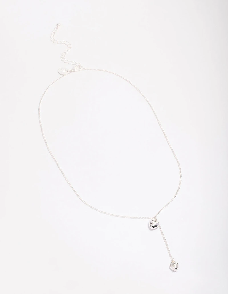 Silver Puffy Heart Drop Necklace