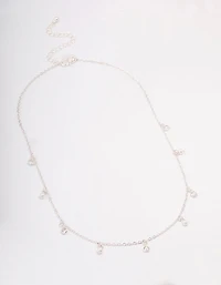 Silver Diamante & Pearl Drop Station Necklace