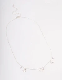 Silver Butterfly Beaded Droplet Necklace
