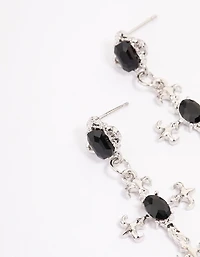 Silver Ornate Cross Drop Earrings