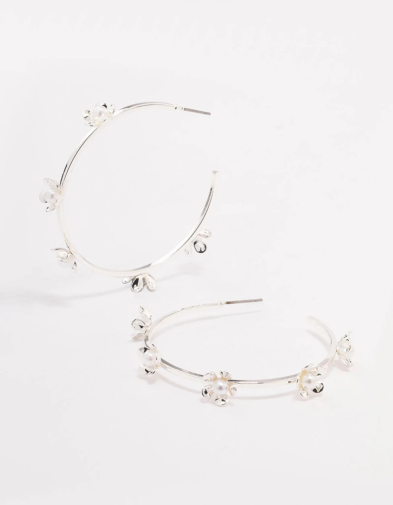 Silver Delicate Flower Hoop Earrings
