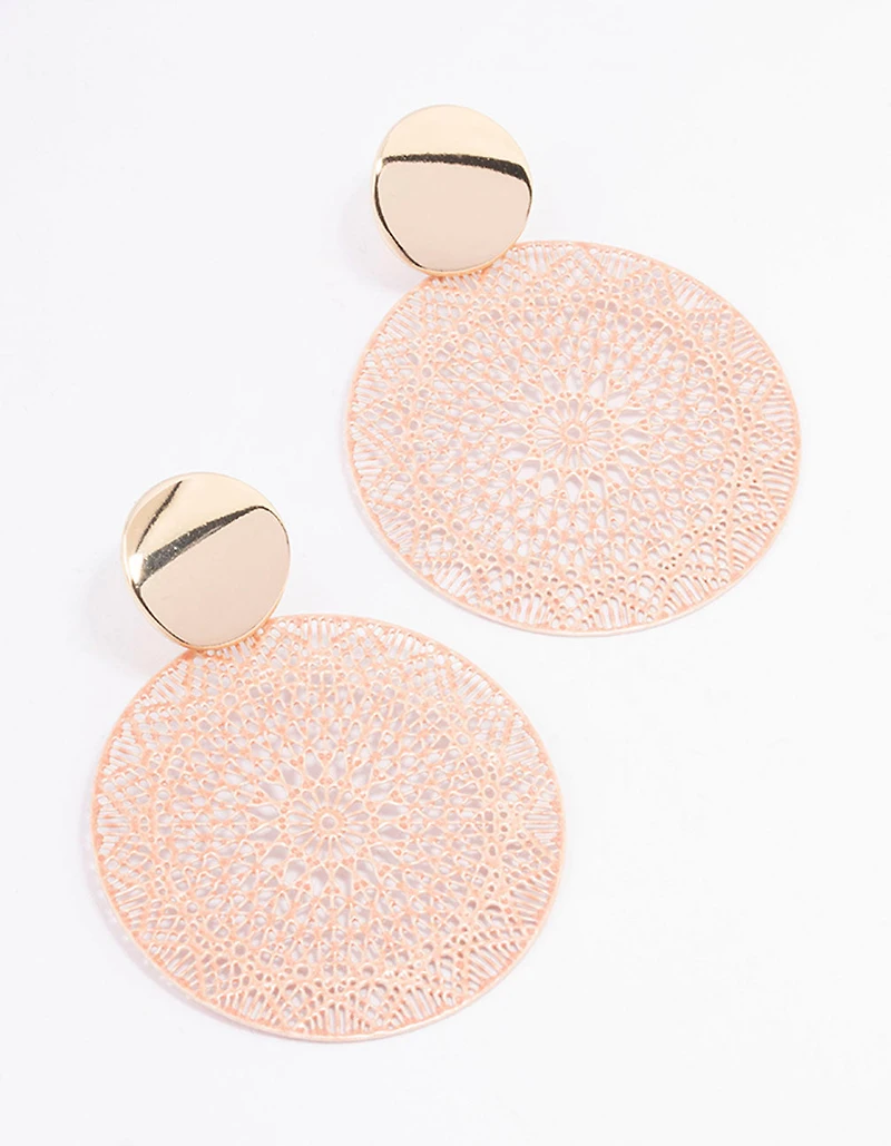 Gold Mixed Disc Filigree Drop Earrings