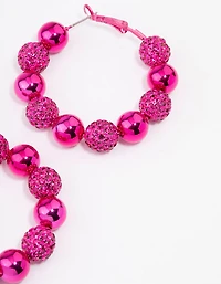 Pink Mixed Diamante Ball Hoop Earrings
