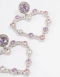Silver Diamante Heart Drop Earrings