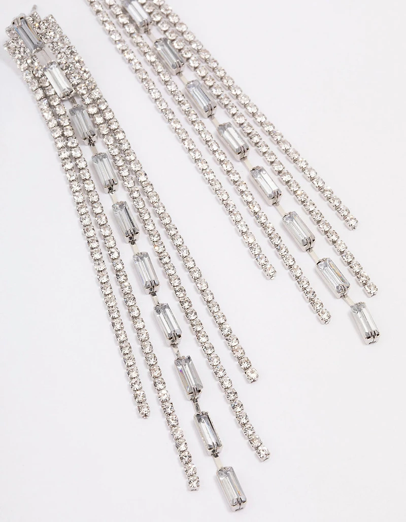 Silver Mixed Diamante Cup Chain Drop Earrings