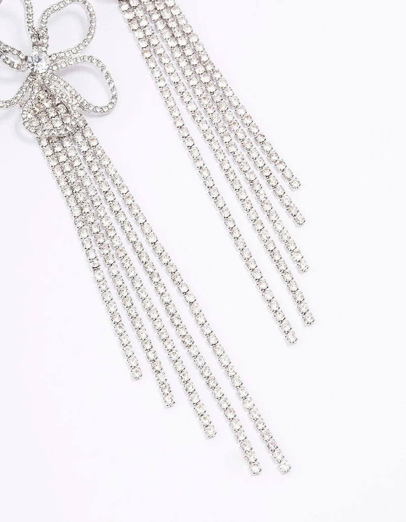 Silver Diamante Flower  Cup Chain Drop Earrings