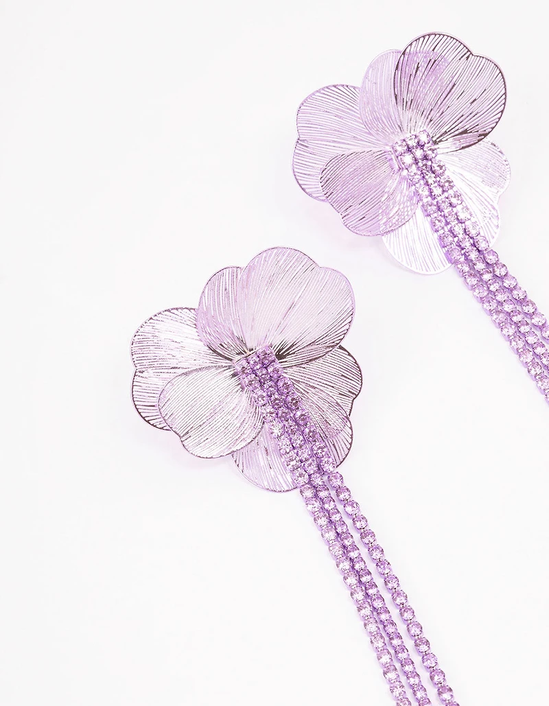 Purple Flower Cup Chain Drop Earrings
