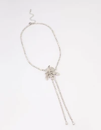 Silver Cup Chain Diamante Flower Necklace