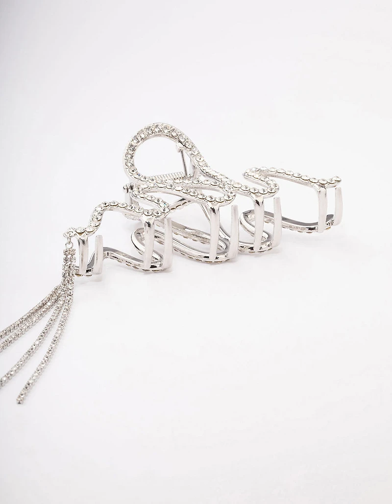 Silver Wavy Diamante Cup Chain Hair Claw Clip