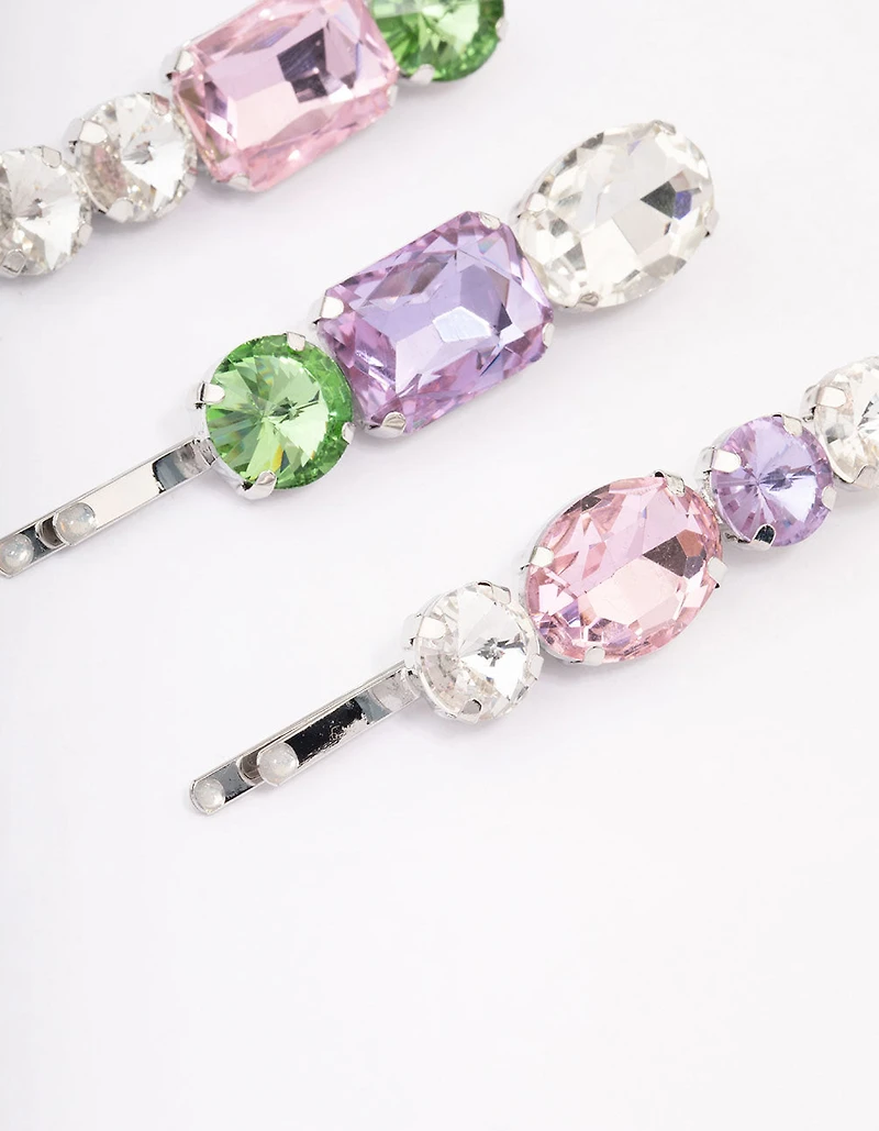 Silver Mixed Shape Stone Hair Clips Pack