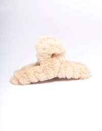 Neutral Faux Fur Hair Claw Clip
