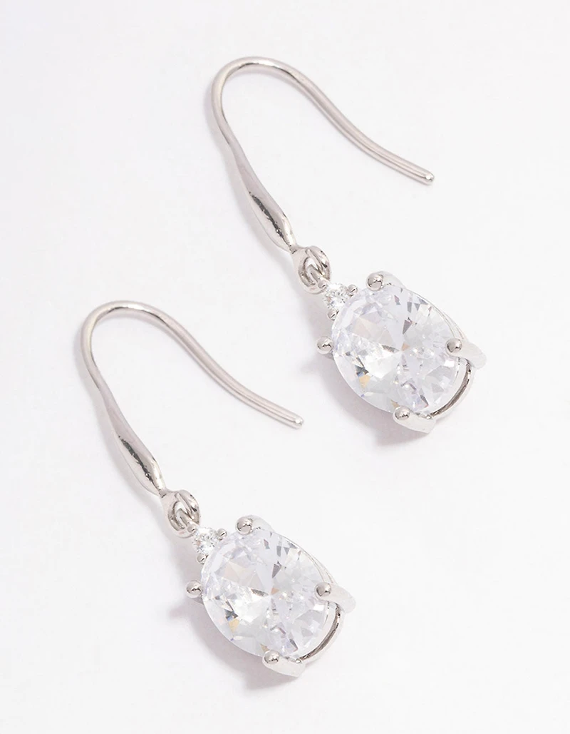Silver Oval Cubic Zirconia Hook Drop Earrings