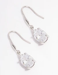 Silver Oval Cubic Zirconia Hook Drop Earrings