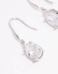Silver Oval Cubic Zirconia Hook Drop Earrings