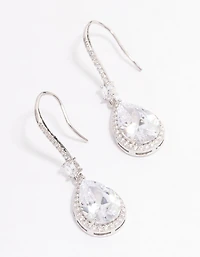 Silver Cubic Zirconia Pear Diamante Hook Drop Earrings