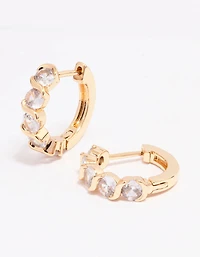 Gold Round Cubic Zirconia Huggie Earrings