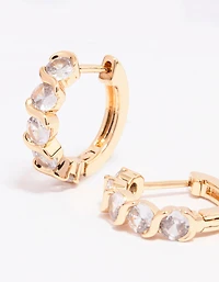 Gold Round Cubic Zirconia Huggie Earrings