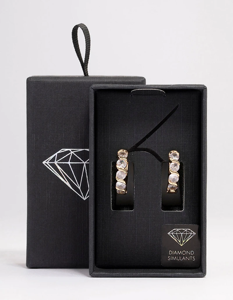 Gold Round Cubic Zirconia Huggie Earrings